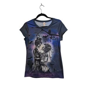 Halloween Skeleton Wedding Juniors L Owl Bat Graphic TShirt‎ Grunge Whimsigoth